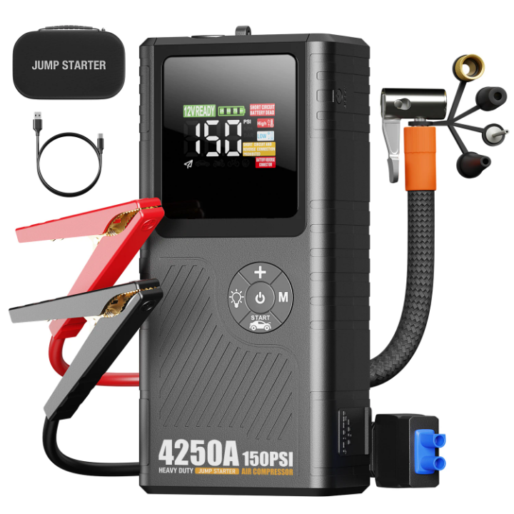 Booster déclencheur 4250A jump starter batterie 12v avec compresseur powerbank et lampe Torche